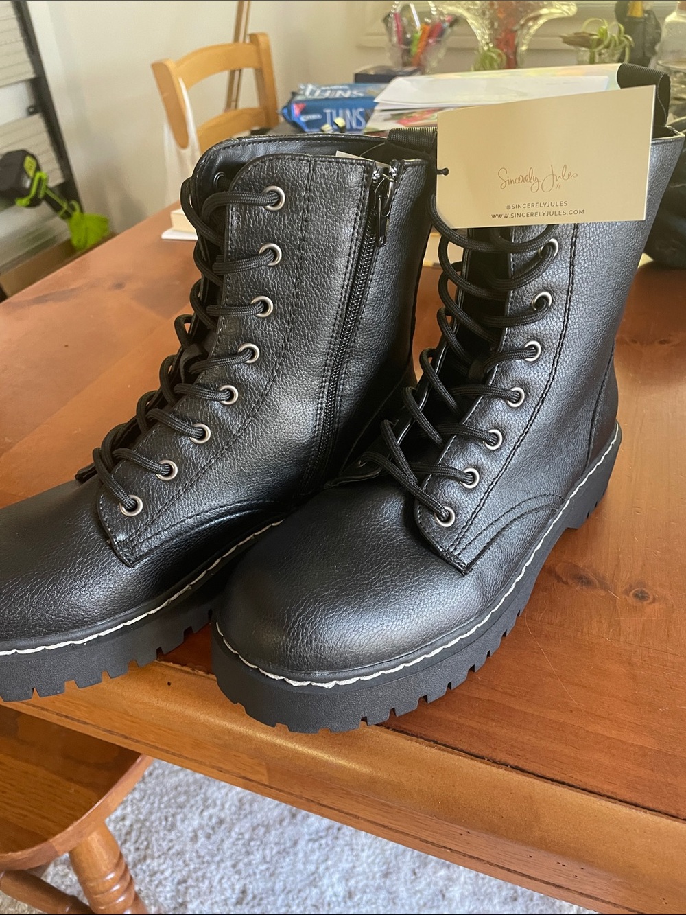 Sincerly Jules Black Lace-Up Side-Zip Combat Boots
